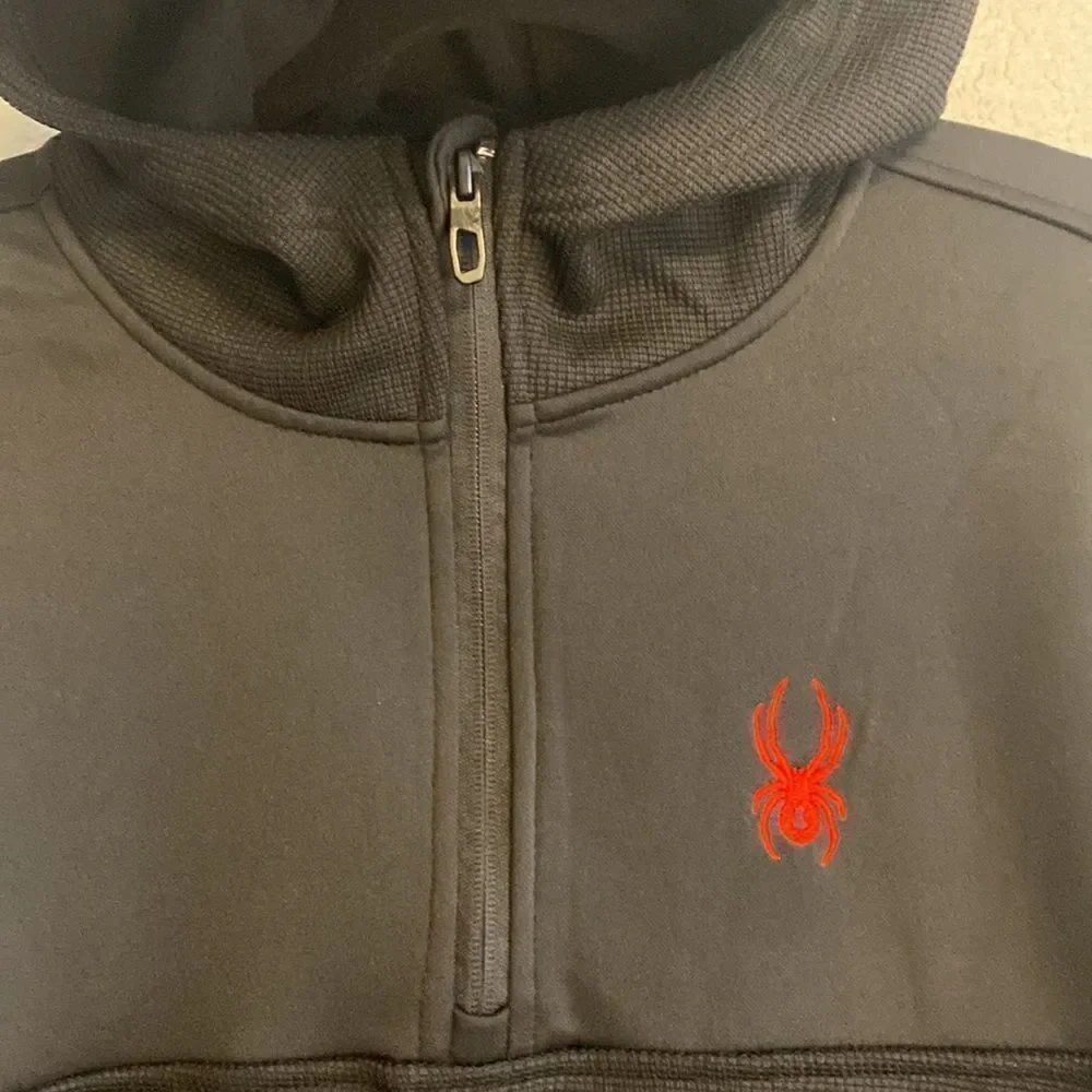 NWT- SPYDER- black mens 1/4 zip pullover hoodie- Size medium